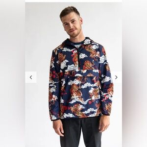 Reason Men's Navy and Orange Tiger Print Windbreaker